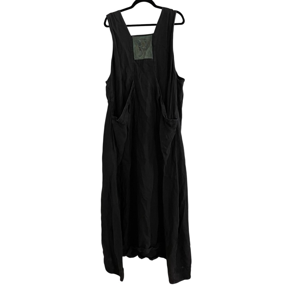 BLUE FISH Black Hemp Sleeveless Dress Lagenlook Deep Pockets Canvas Trim